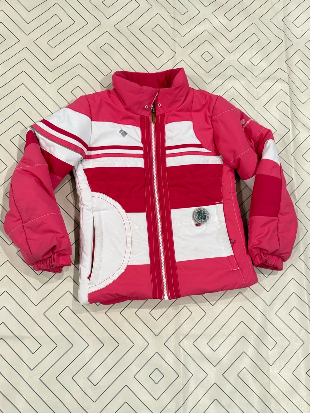 Obermeyer Pink and White Ski Puffer Jacket